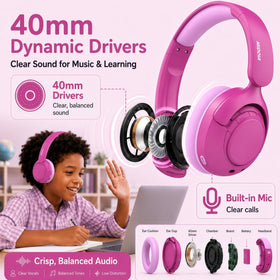 Midola Kids Headphones Rose Pink four-step adjustable headband for growing kids