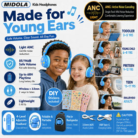 MIDOLA volume-limits 85/94dB protect young ears during listening sessions.