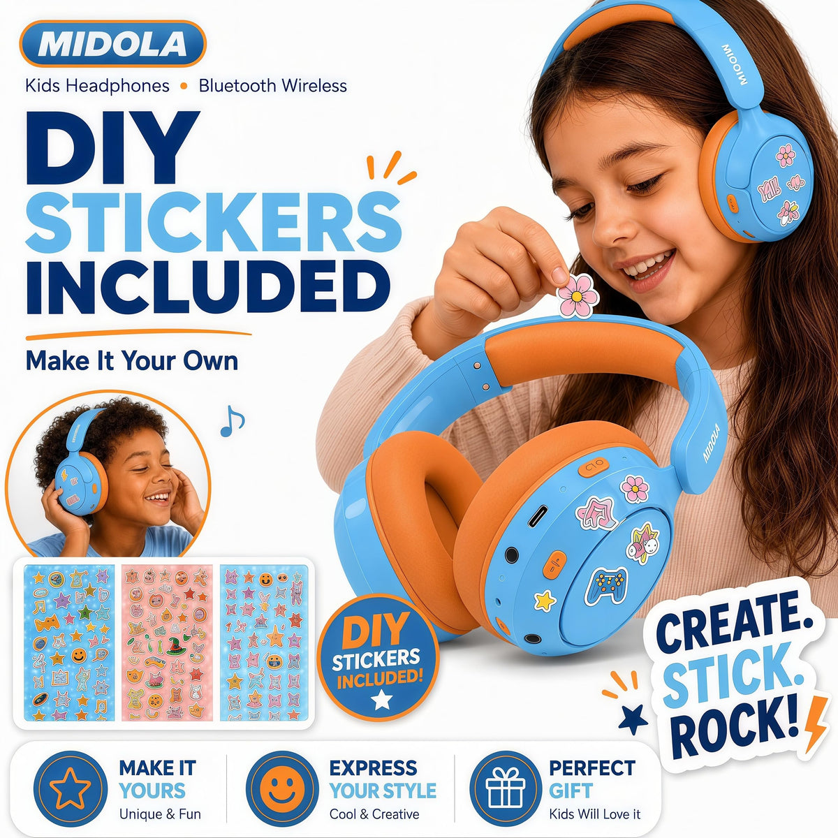 MIDOLA Type-C charging keeps headphones ready with fast power for longer use.