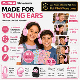 Volume limit 85-94dB protects young ears during music