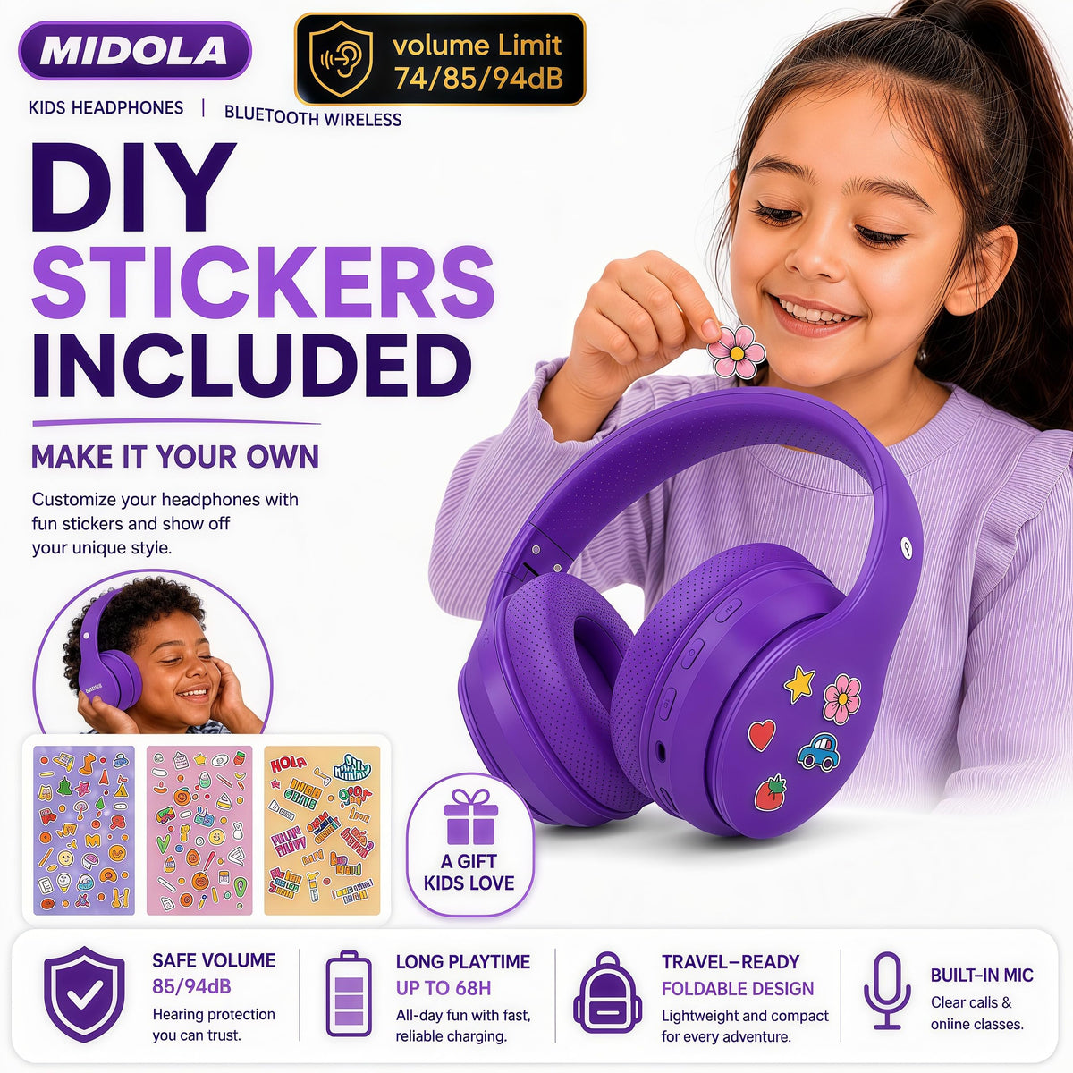 MIDOLA quick 10-minute charge provides about 4 hours of listening on the go.
