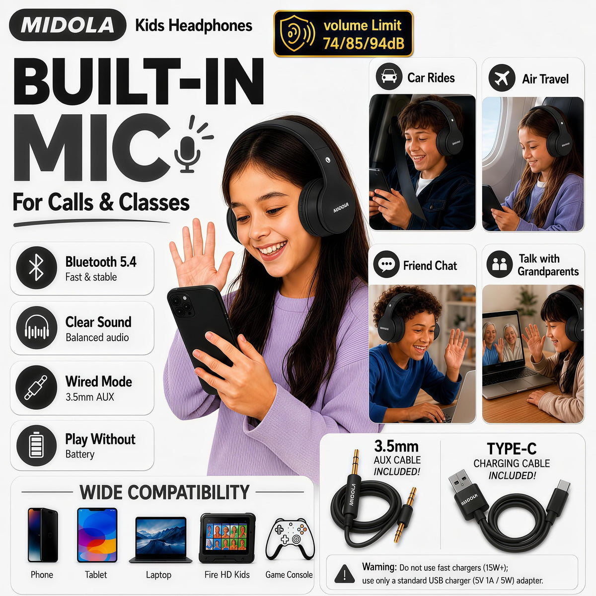 MIDOLA detachable wired AUX option for reliable connections