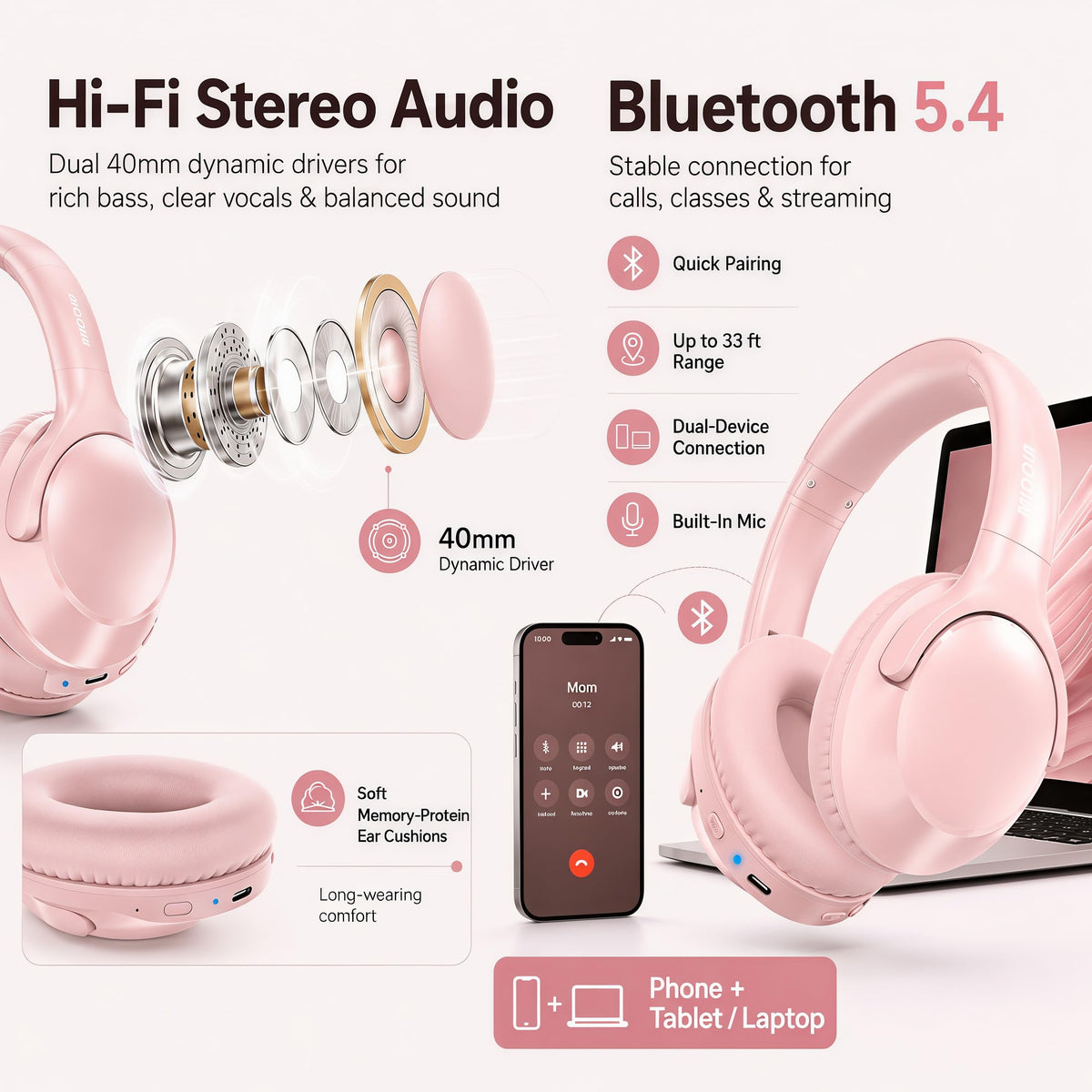MIDOLA wireless-wired-switch pink offers flexible listening with or without cable