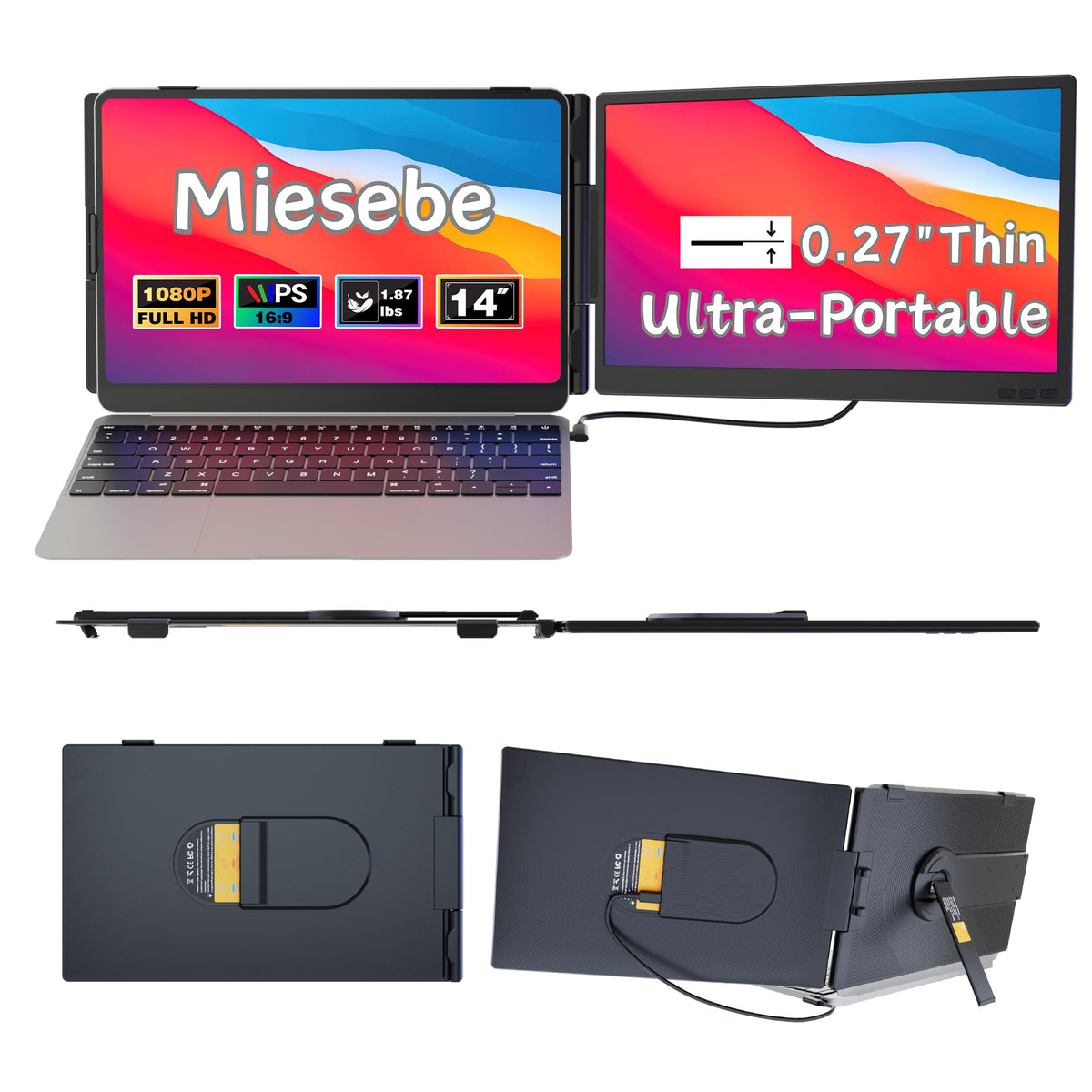 Miesebe 14in screen extender delivers crisp visuals for multitasking.
