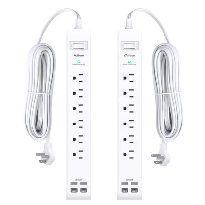 Mifaso 2-pack power strip front view with six outlets and USB ports for desk setup.