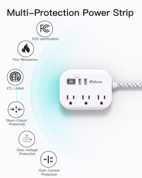 Mifaso compact travel-friendly power strip for luggage-ready use.