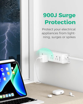 Mifaso 900 Joules surge protection shields devices from spikes.