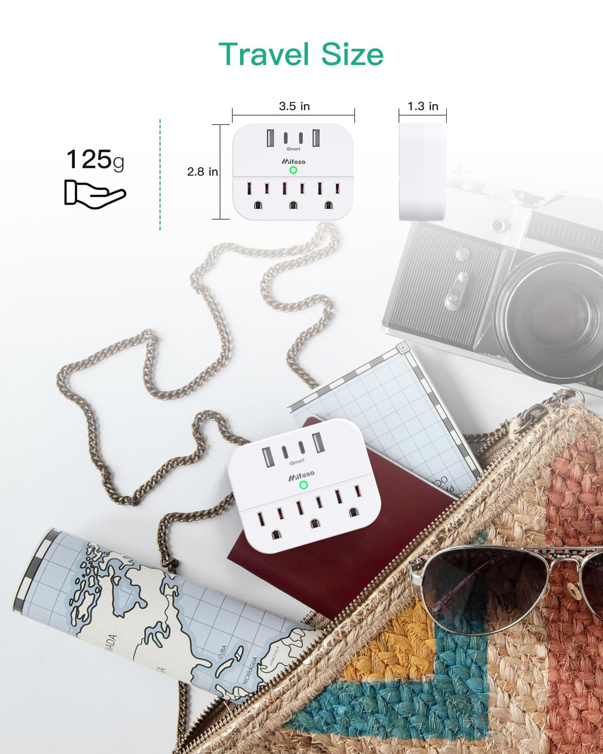 Mifaso compact travel charging station ready for quick desk setup