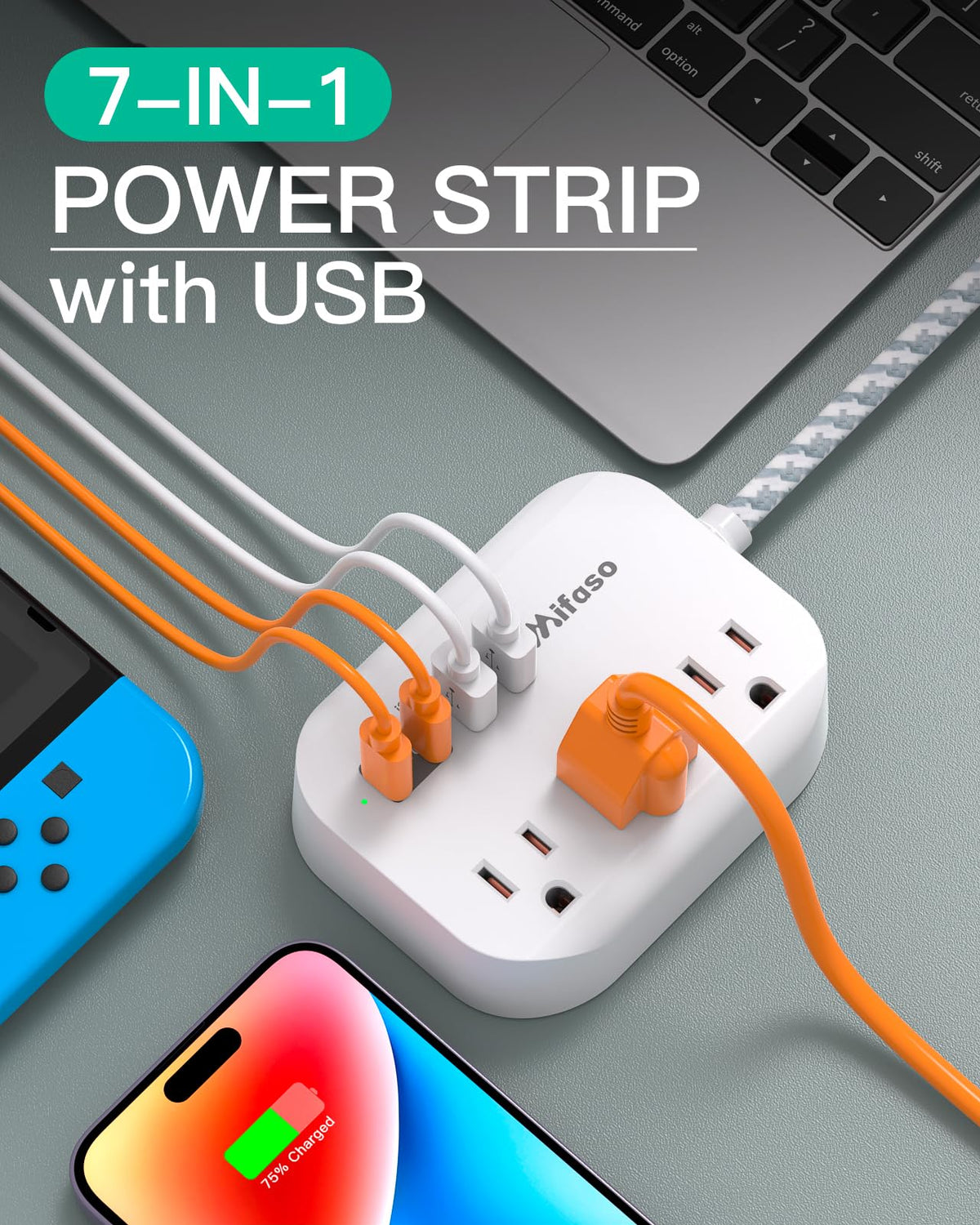 Mifaso cruise power strip USB ports charging multiple devices simultaneously.