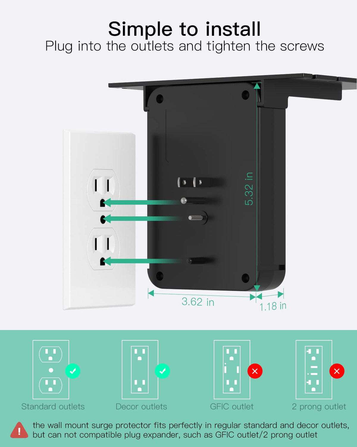 Mifaso easy-install wall plug expander fits standard grounded receptacles