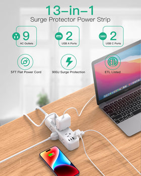 Mifaso 5ft extension cord reaches bedsides and desks for easy access.