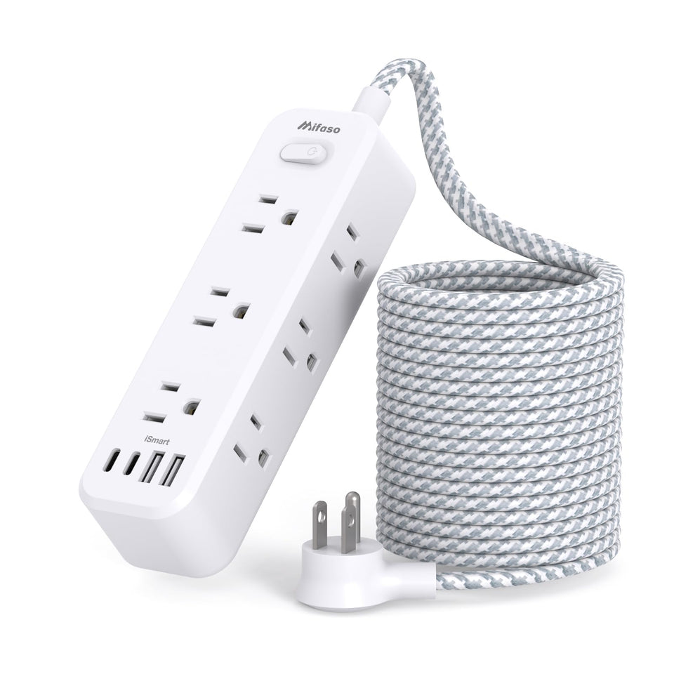 Mifaso extension cord with nine outlets and a 15-foot cord for dorm and office power.