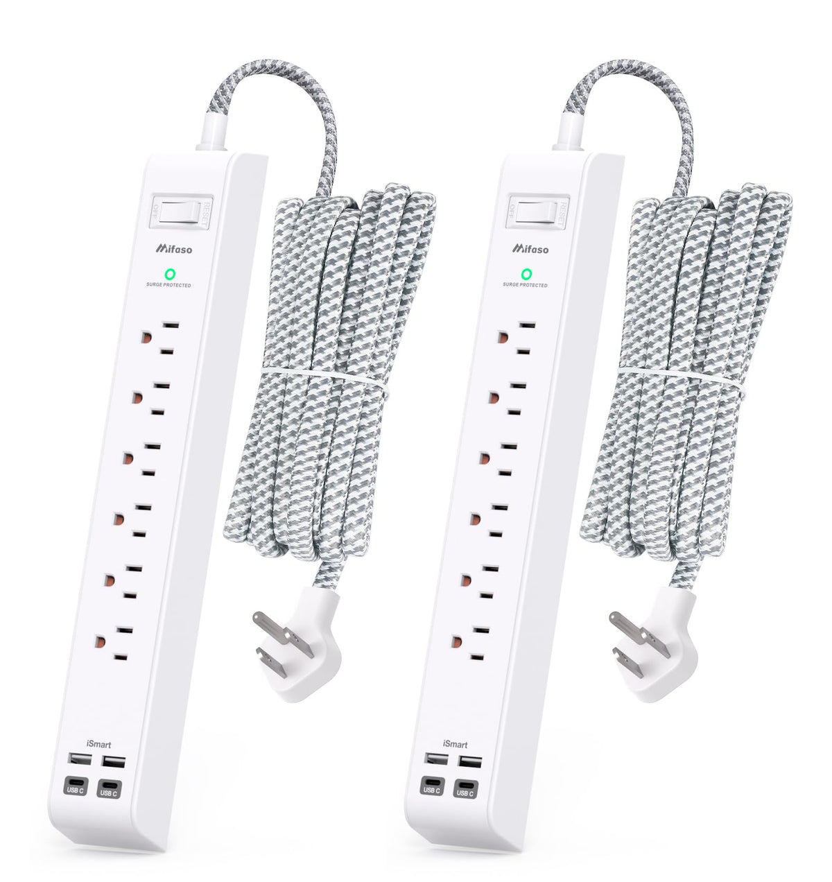 Mifaso front view showing 6 outlets and 4 USB ports for organized charging