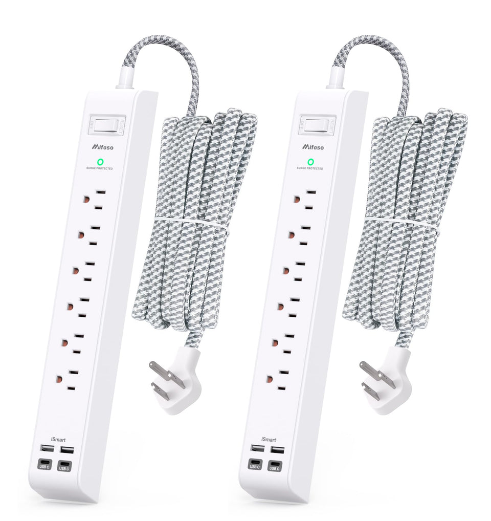 Mifaso front view showing 6 outlets and 4 USB ports for organized charging