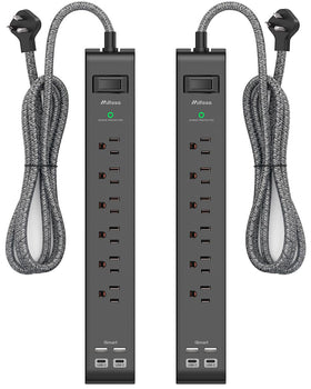 Mifaso front view of both strips showing outlets and USB ports for organized charging