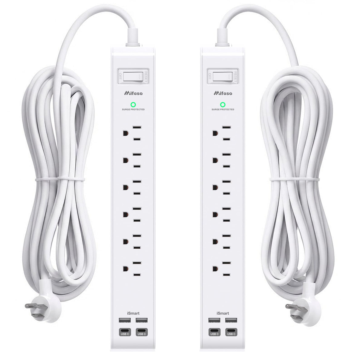 Mifaso front view showing six outlets and four USB ports benefits neat charging