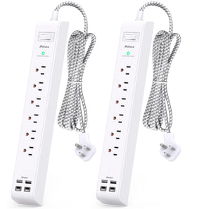 Mifaso front view power strip showing 6 outlets and 4 USB ports, tidy charging