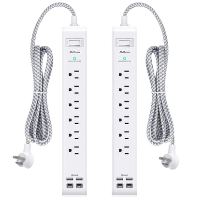Mifaso front view showing six outlets and four USB ports, tidy power solution
