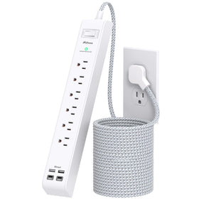 Mifaso front view of power strip showing outlets and USB ports for organized charging