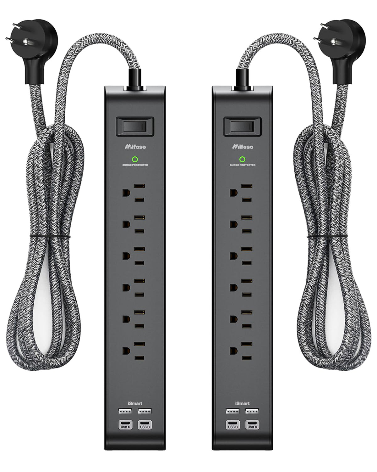 Mifaso front view showing six outlets and four USB ports for versatile charging