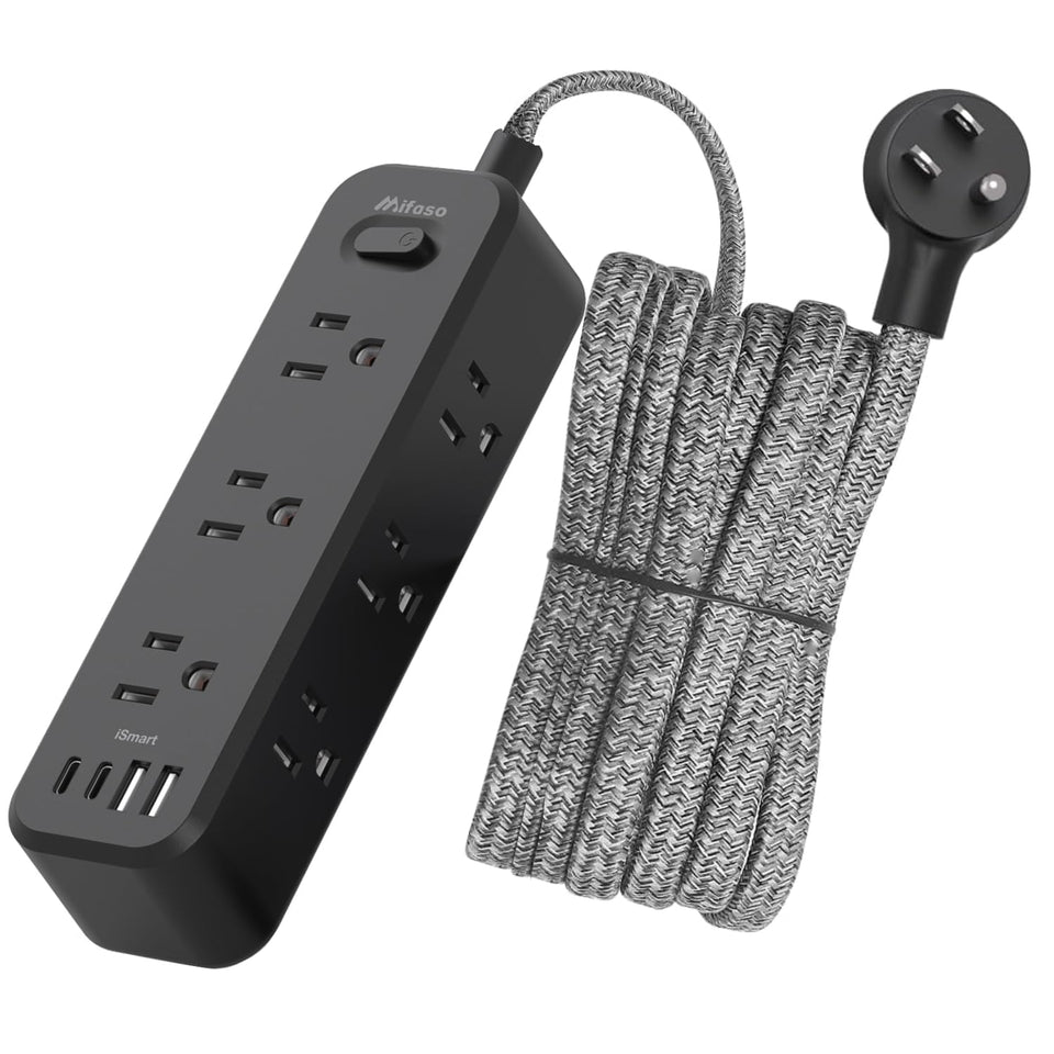 Mifaso front view of power strip showing outlets and sleek housing for organized charging
