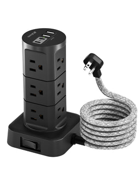 Mifaso tower front view showing outlets and USB ports for organized charging