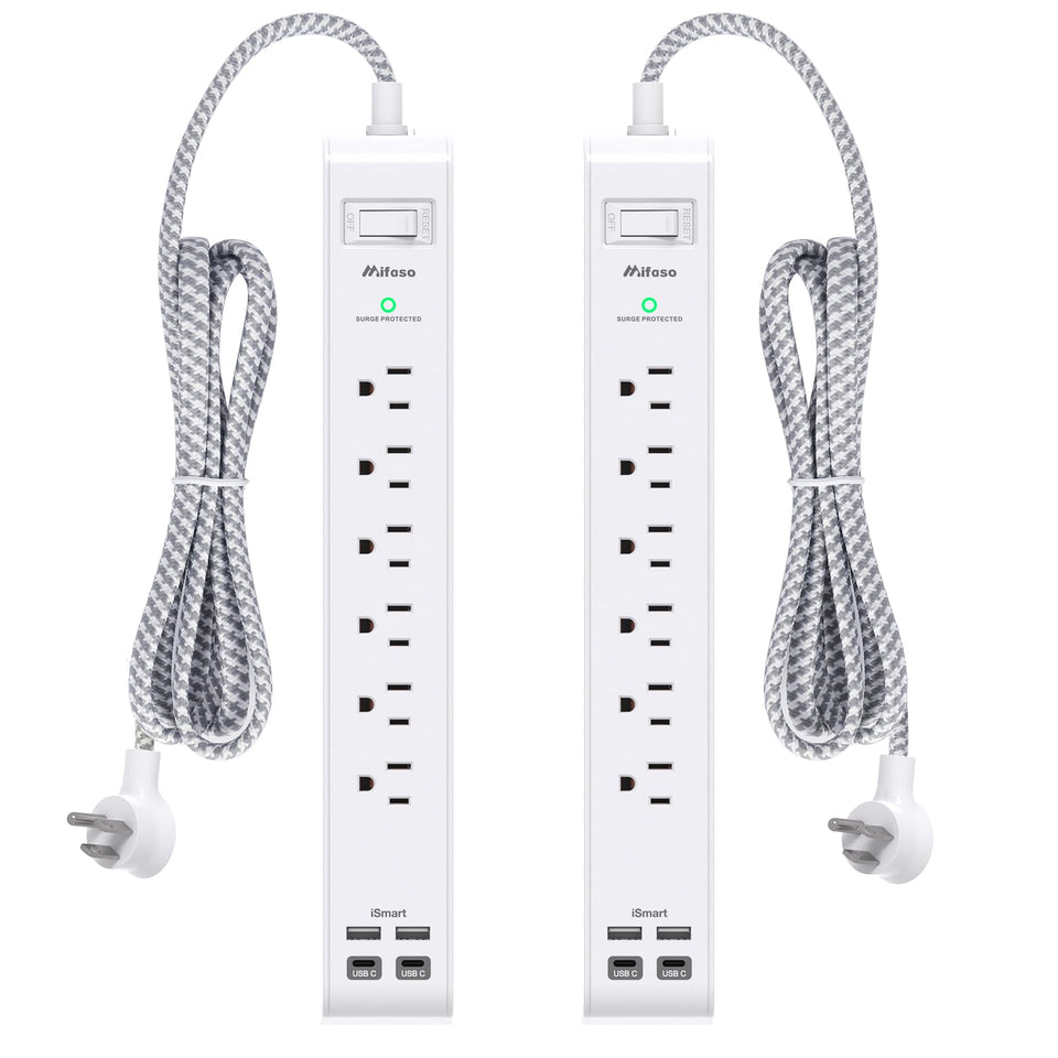 Mifaso front view showing six outlets and four USB ports, organized charging