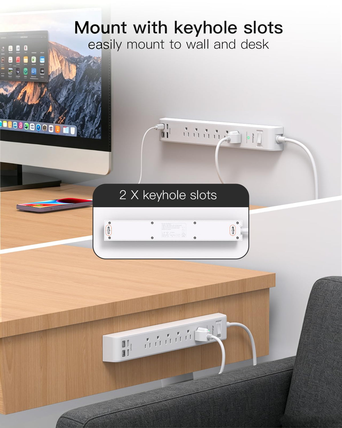 Mifaso on a home desk powering laptop and phone for tidy workspace benefit