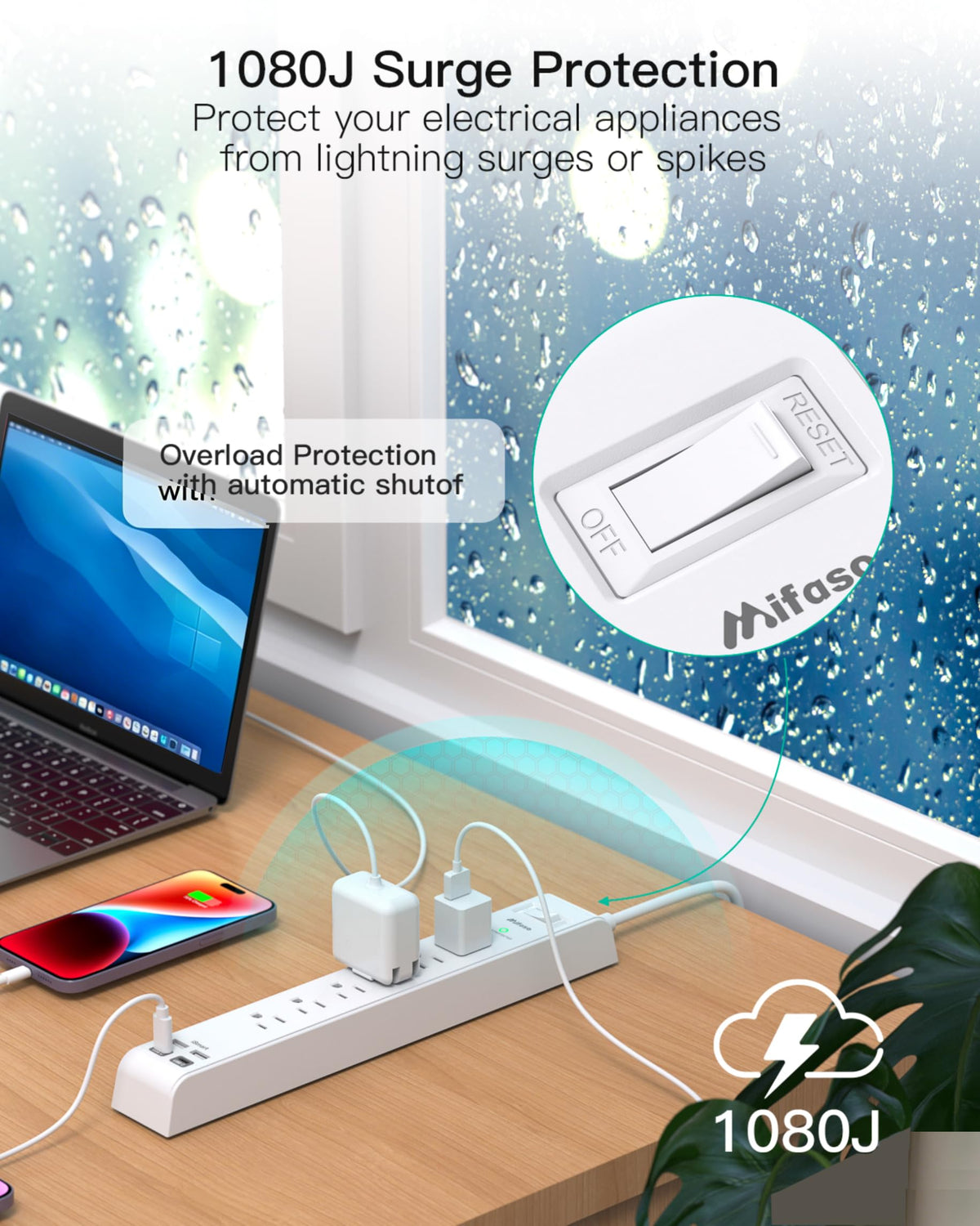 Mifaso wall-mounted strip saving desk space and organizing cords benefit