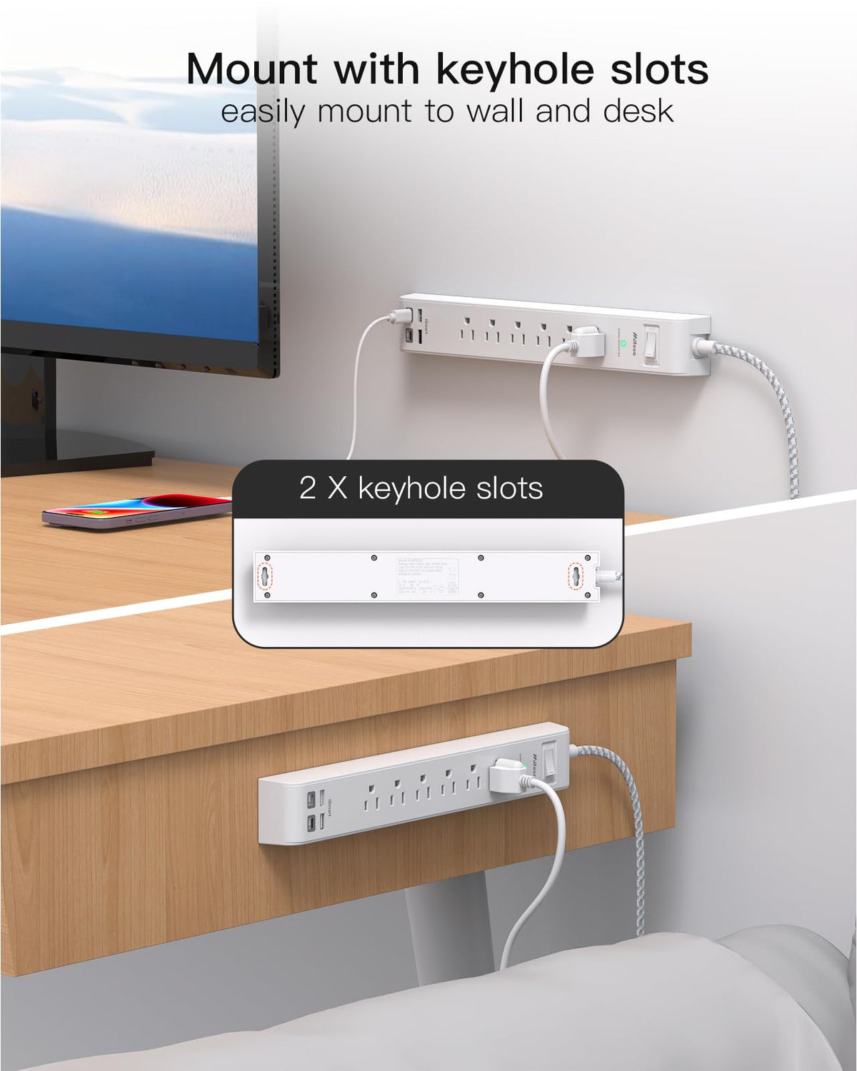 Mifaso mounted under desk, organized power and space-saving benefit