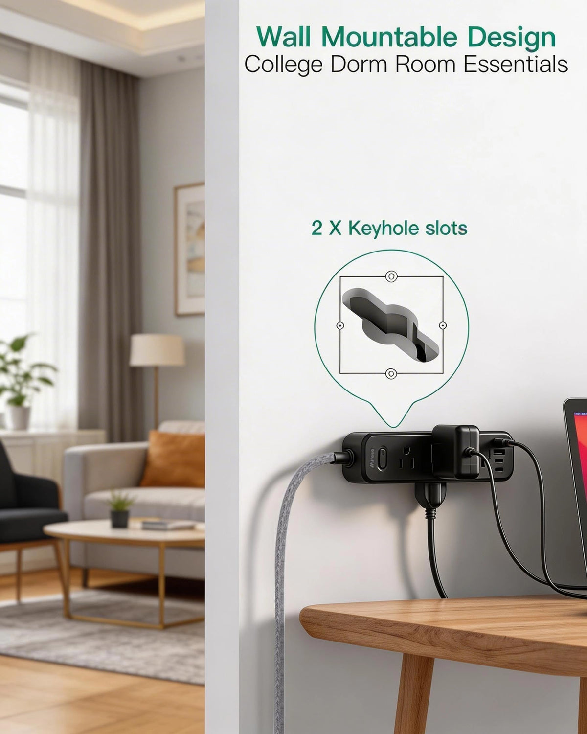 Mifaso mounted under desk to organize cables and keep workspace clutter-free