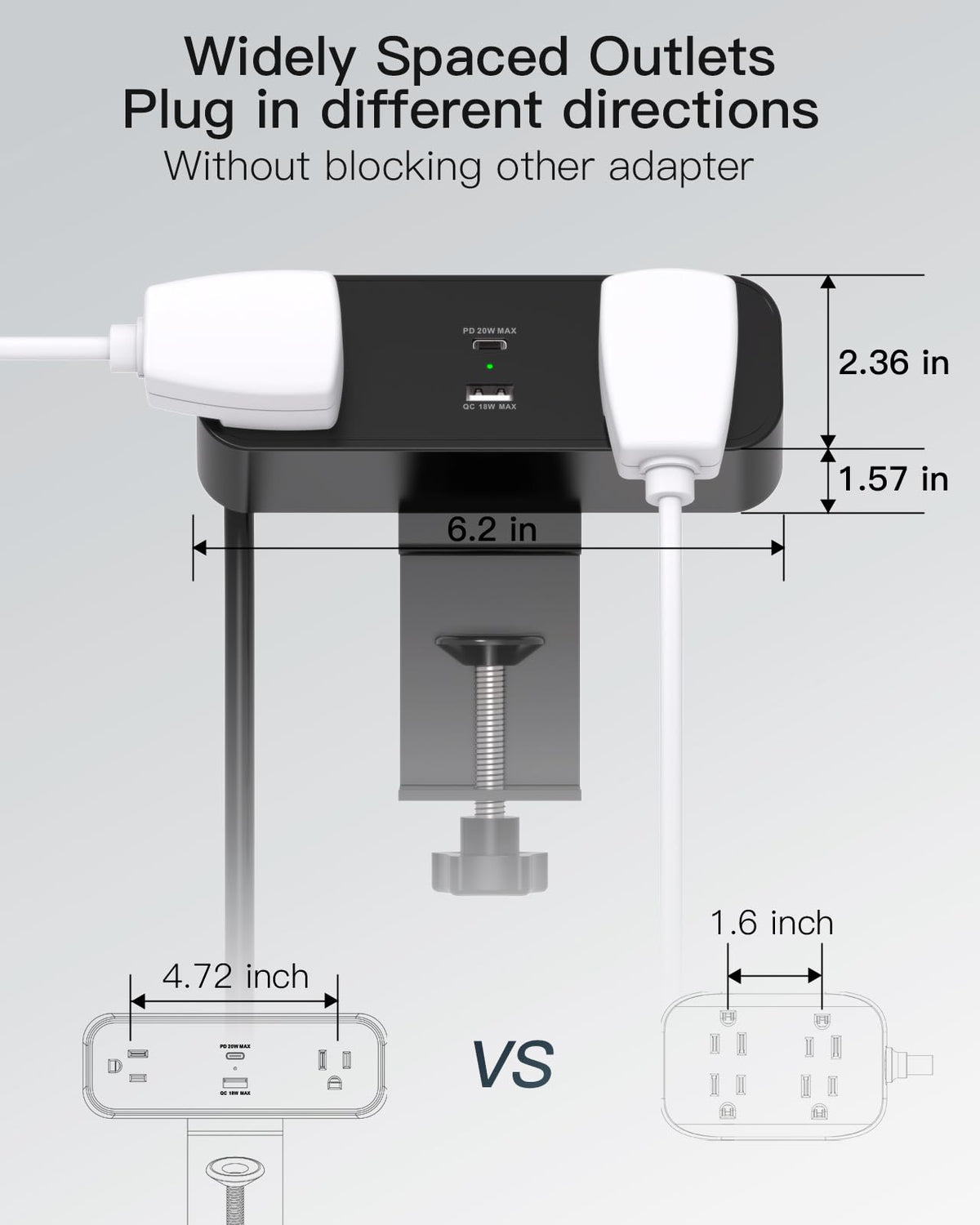Mifaso outlets spaced for bulky adapters and easy access.