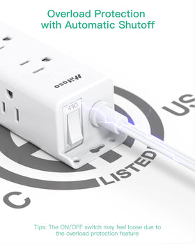 Mifaso overload protection with reset switch guards outlets during surges.