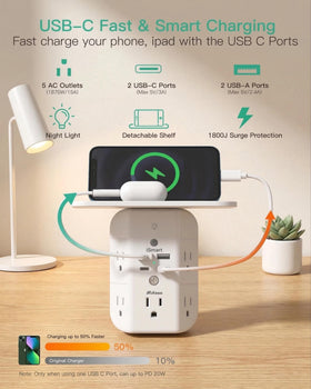 Mifaso PD20W wide-space design creates room between outlets for large adapters.