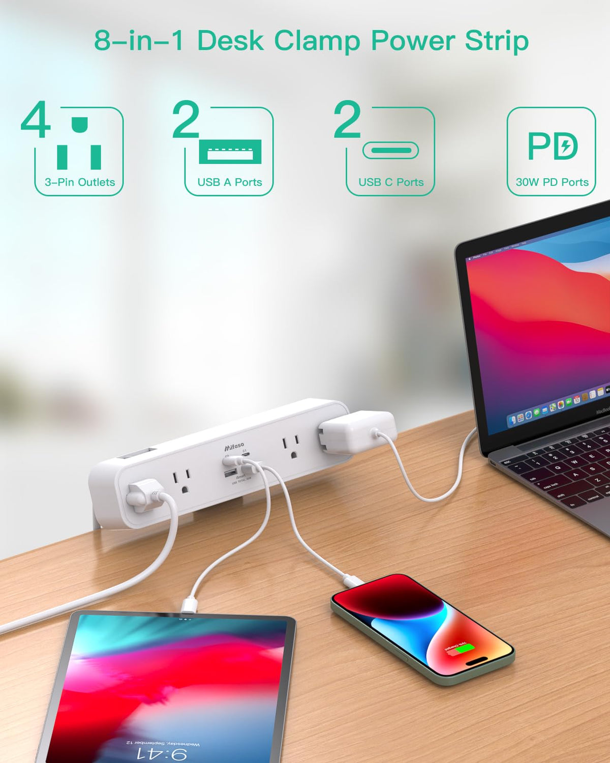 mifaso PD30W USB ports close-up highlighting 30W PD fast charging