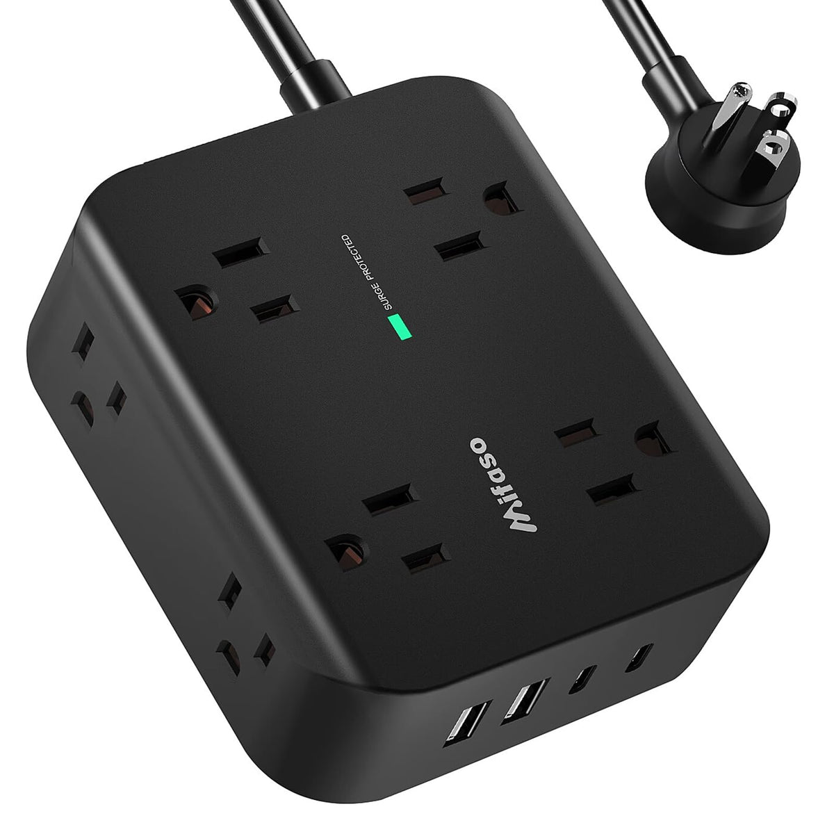 Mifaso power strip flat-plug space-saving design for tight spaces.