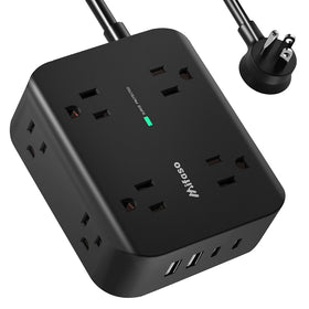 Mifaso power strip flat-plug space-saving design for tight spaces.