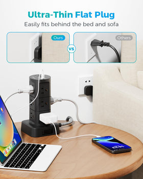 Mifaso side detail with widely spaced AC outlets allowing bulky chargers