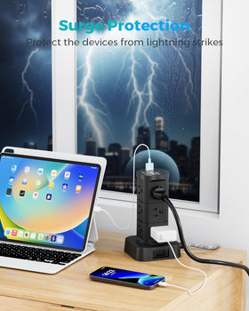 Mifaso tower next to smartphone to show compact scale and capacity