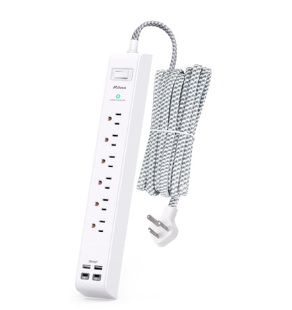 Mifaso surge protector power strip with 10-foot cord keeps desks tidy and accessible.