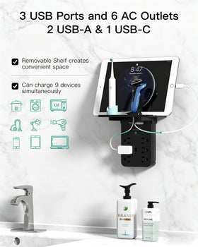 Mifaso surge-protector outlet with 6 AC outlets and USB-C for safe charging