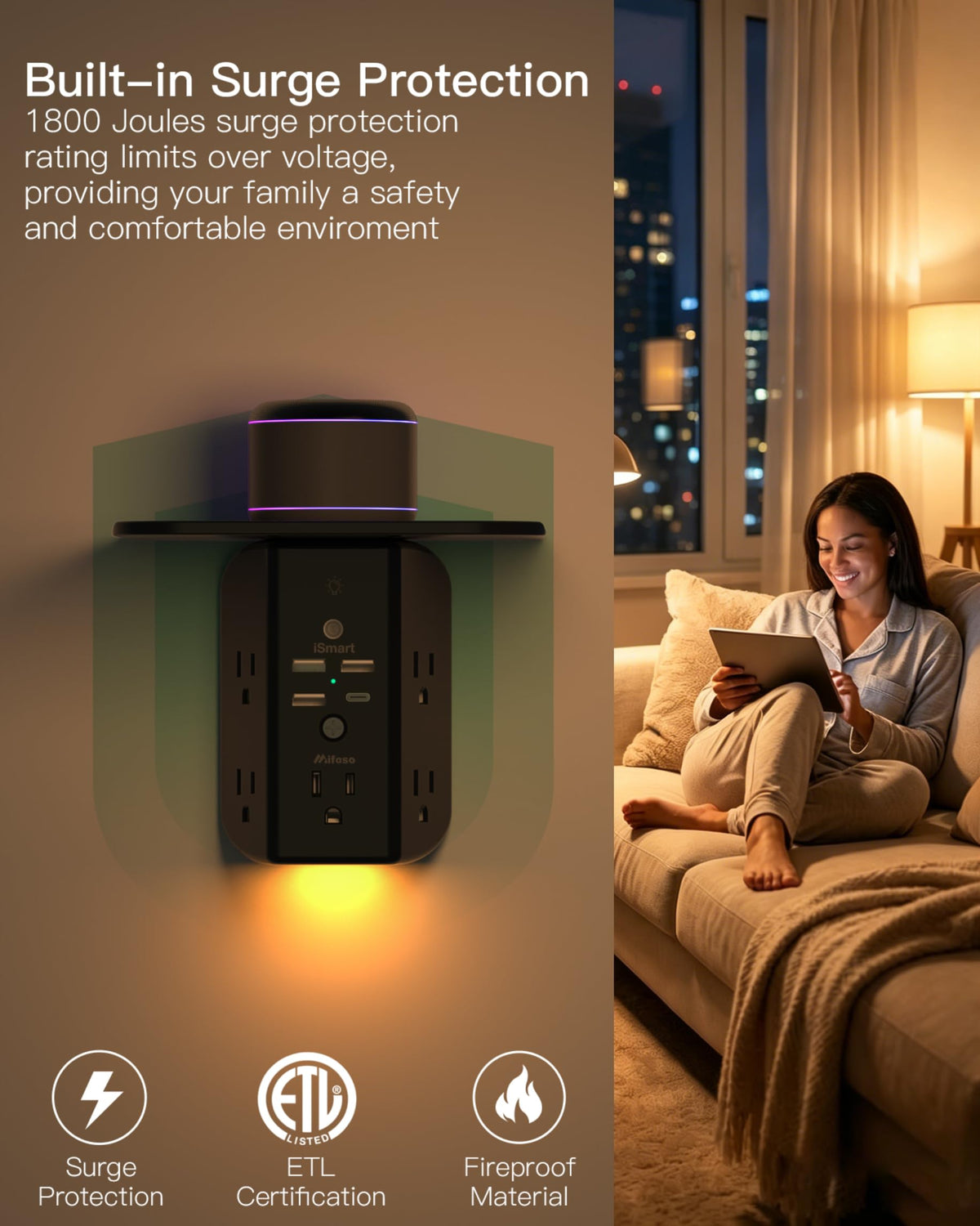 Mifaso surge protector shows an active indicator for safe operation