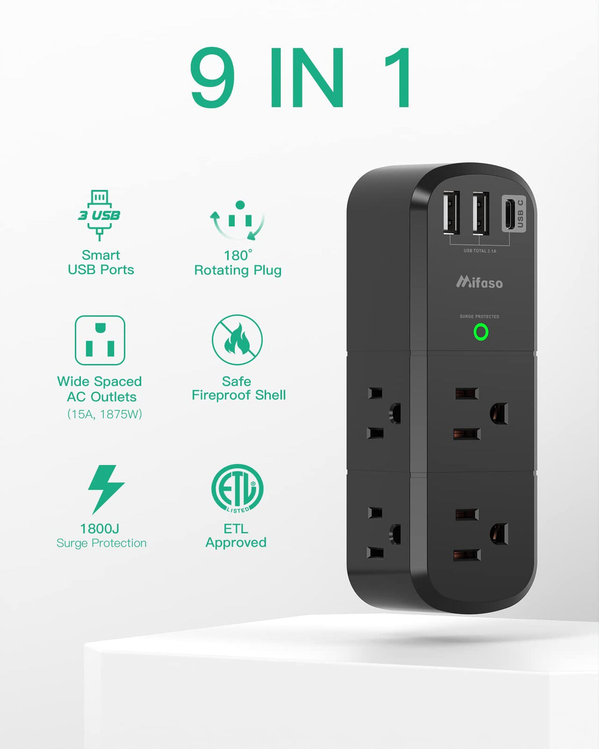 Mifaso ETL-certified outlet extender with fire-resistant shell.