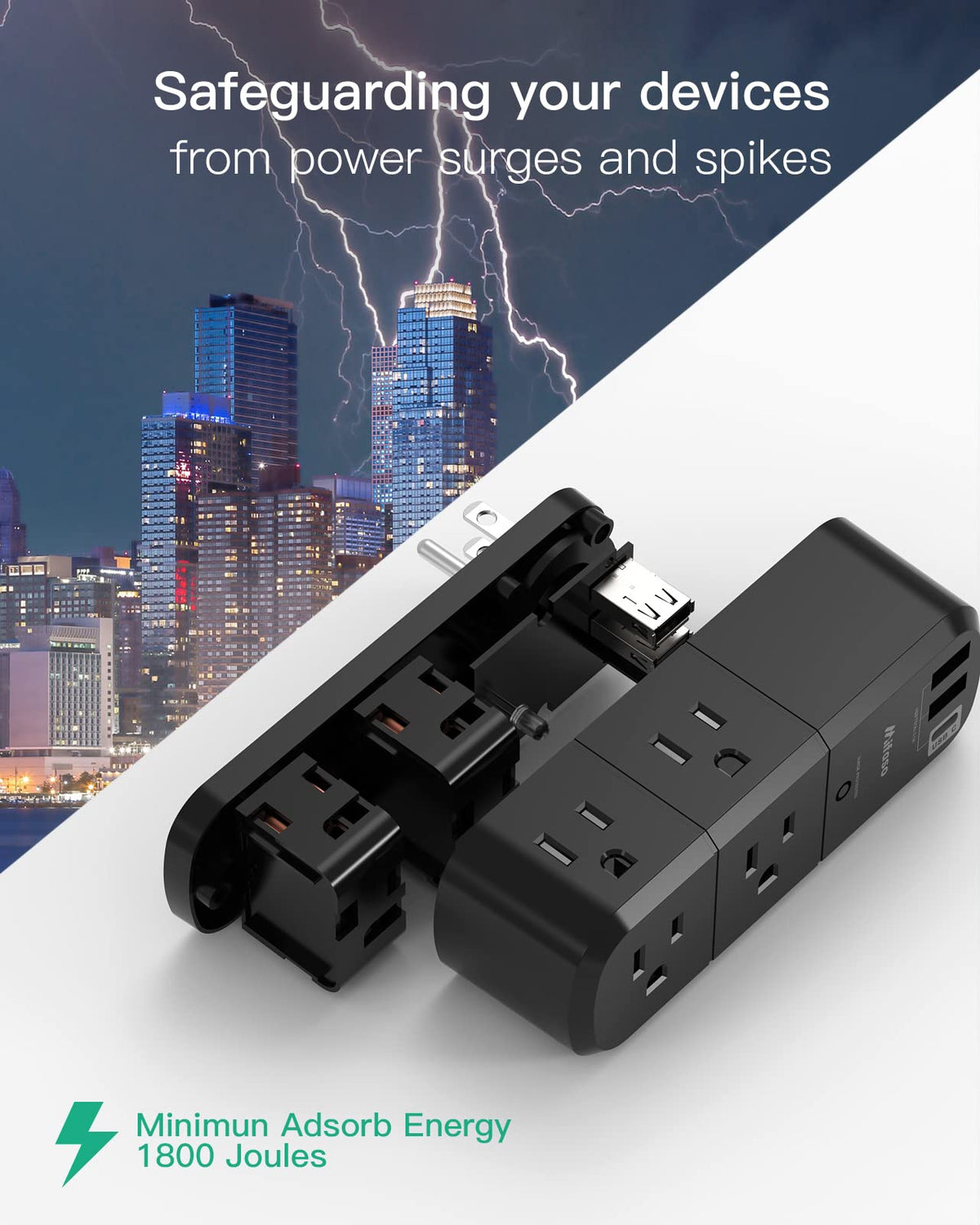 Mifaso USB-A and USB-C ports provide adaptive charging for multiple devices.