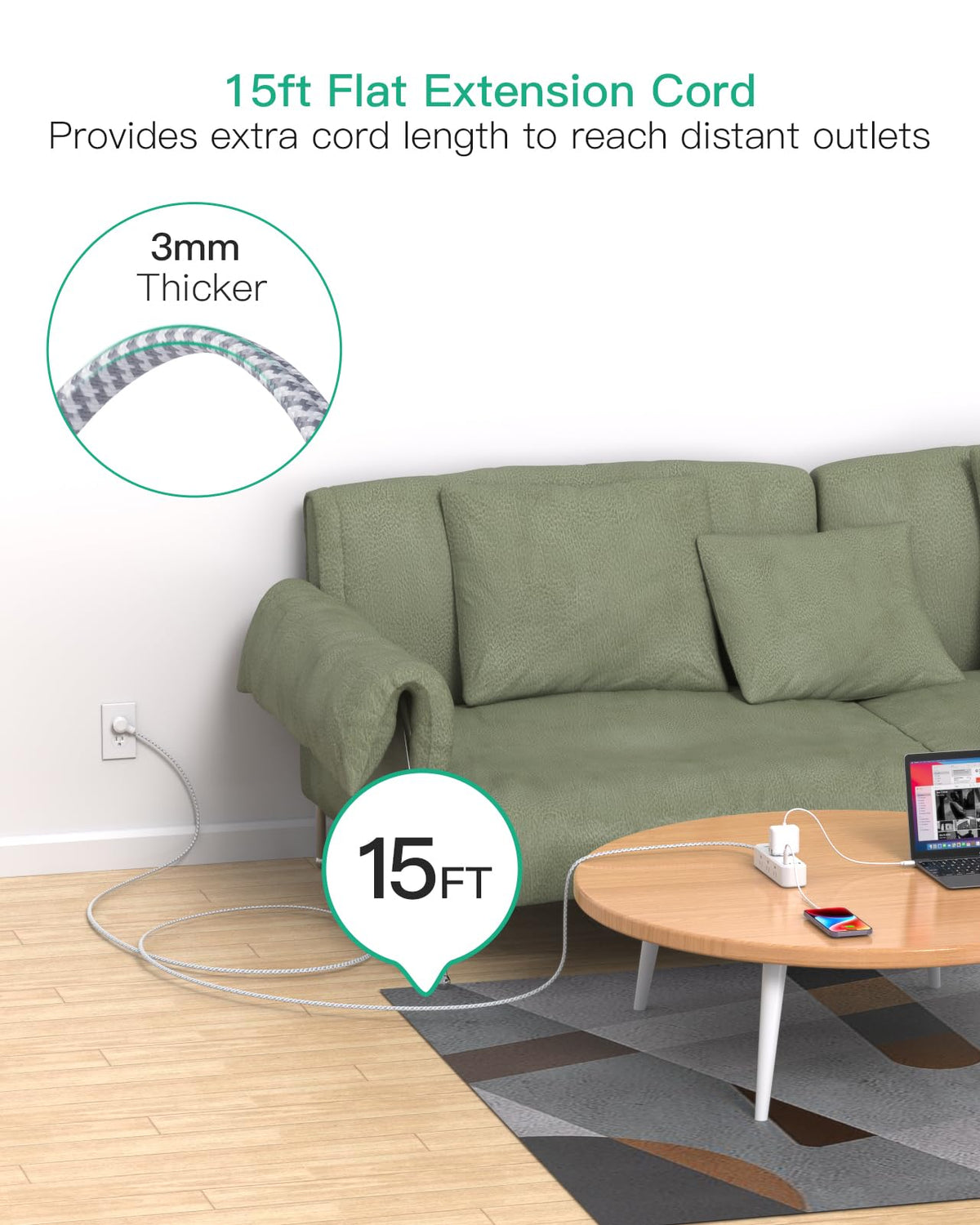 Mifaso power strip with four USB ports enables fast charging for devices.