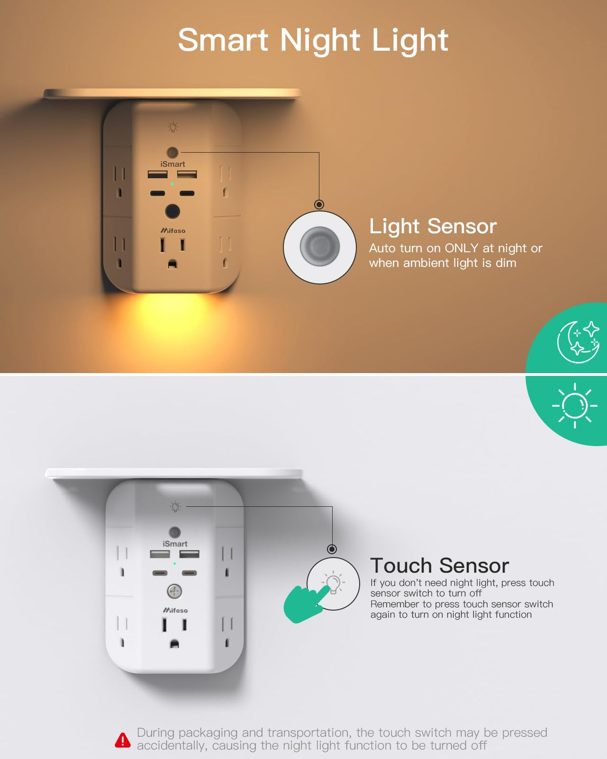 Mifaso wall-mount design secures the extender to a duplex outlet for a stable setup