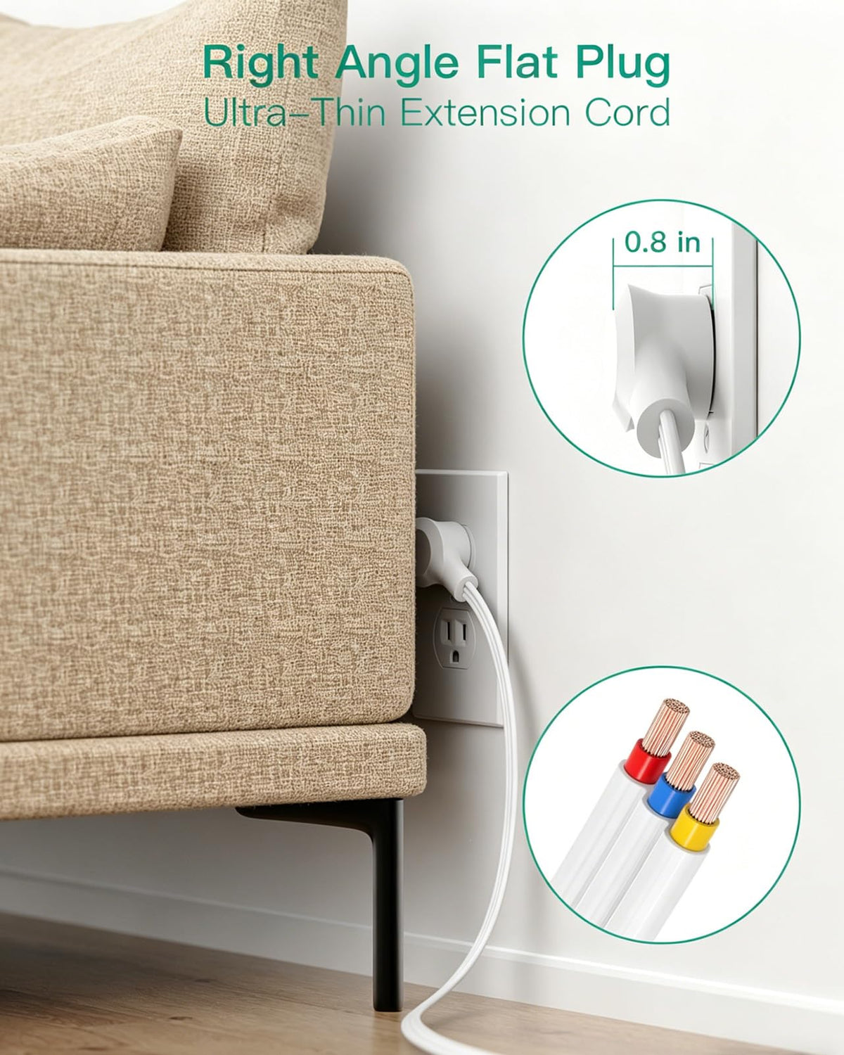 Mifaso wall-mount ready power strip keeps cords organized.