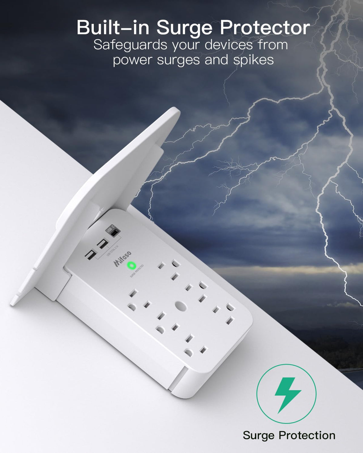 Mifaso six AC outlets power multiple devices from a single hub.