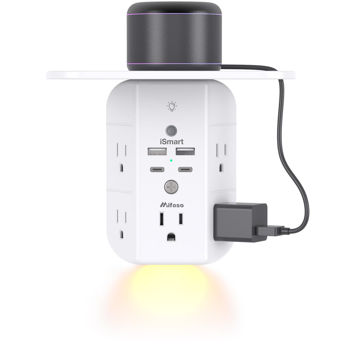 Mifaso wall outlet extender 9-in-1 with shelf keeps devices organized and charging neatly