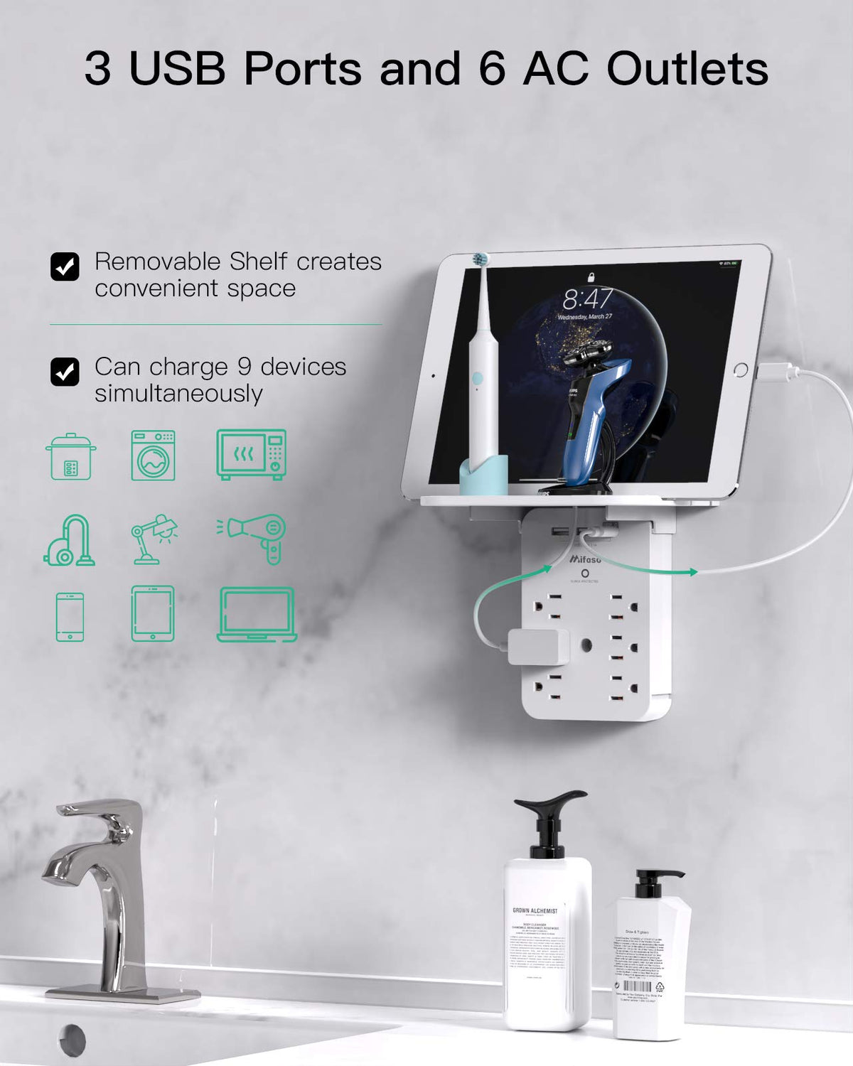 Mifaso wall shelf charging station keeps devices off the counter and within reach
